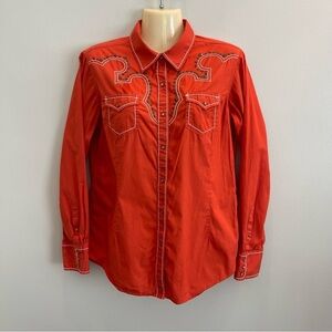 Ariat Skylar Western Shirt Womens M Orange Fitted Peril Snap Embroidered Studded
